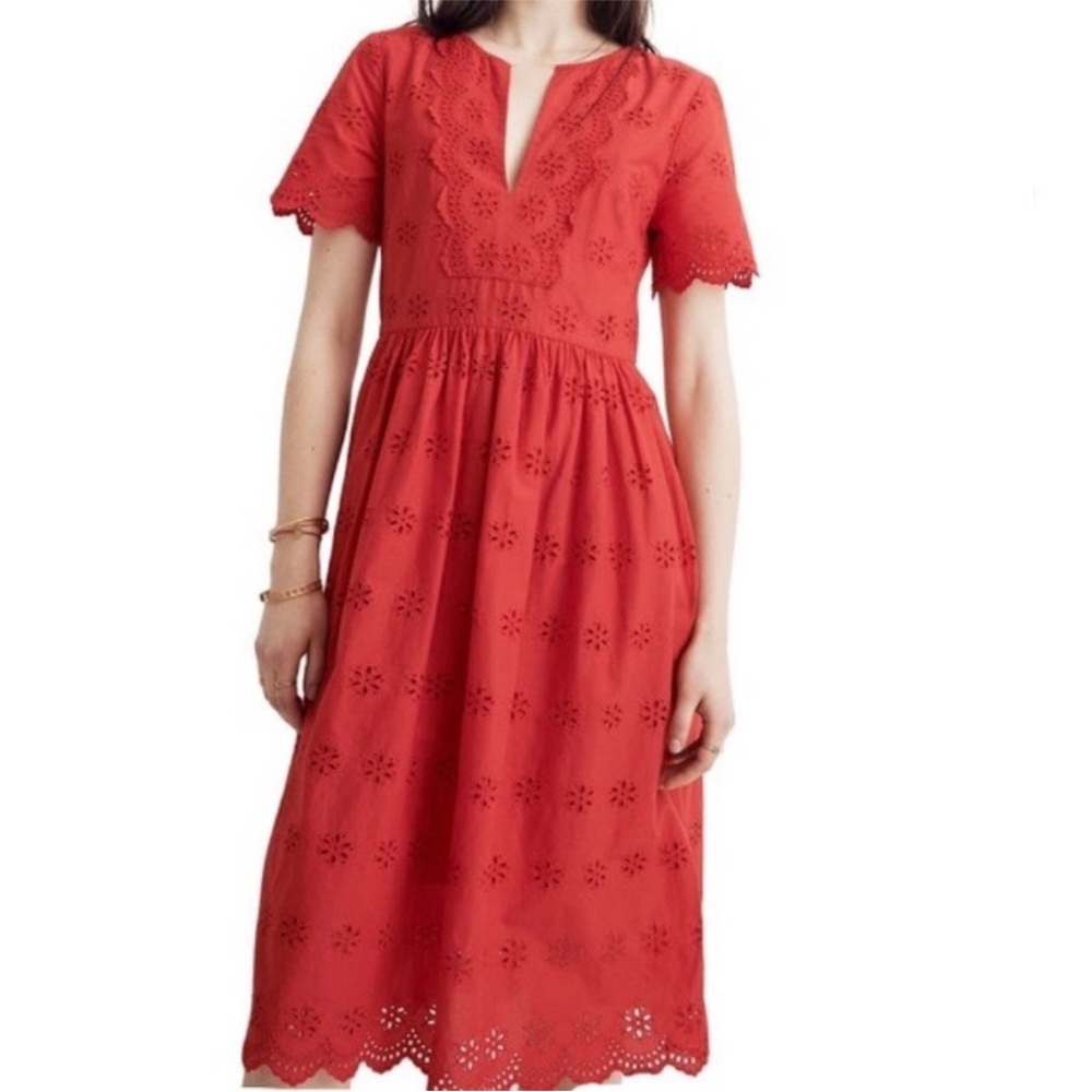 Madewell Red Prarie Scalloped Eyelet Dress 6
